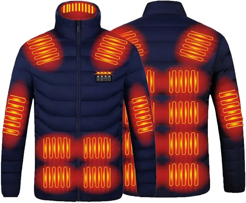 Beheizbare Jacke Damen Herren Elektrisch Beheizbare Winter Outdoor Jacke Softshell Daunenjacke mit 3 Temperaturregler 21 Heizzonen Wasserdichte Winddichte Mäntel für Camping Wandern Golf — Heizkleidung