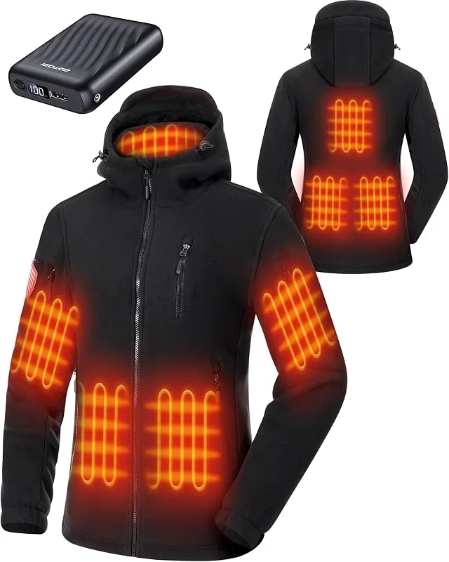 Fleece Beheizbare Jacke Damen mit Akku 12V 18400mAh, 8 Heizzonen Heizjacke — Heizkleidung