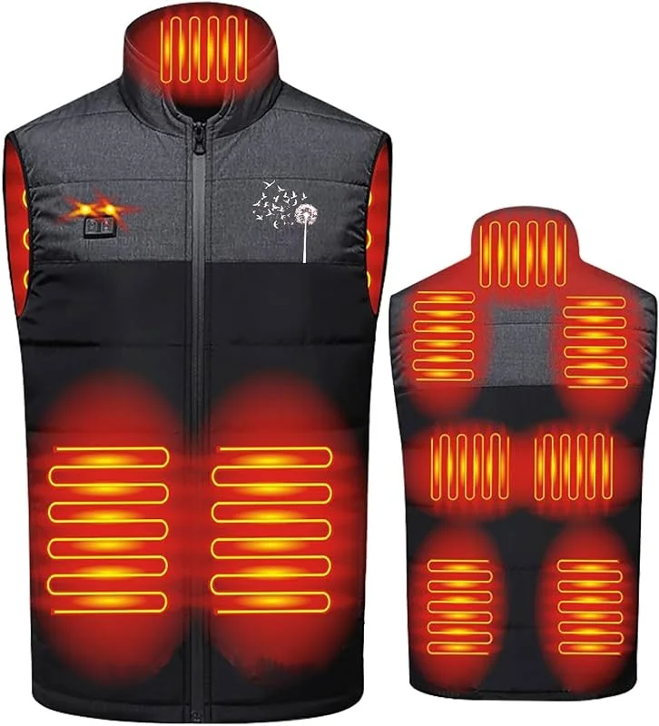 2025 Neu Beheizte Weste Herren Damen Beheizbare Weste mit 9 Heizzonen Beheizbare Jacke mit 3 Einstellbar Temperatur Wärmeweste USB Elektrische Heizweste Schnelles Aufheizen Intelligente Beheizte Gilet — Heizkleidung