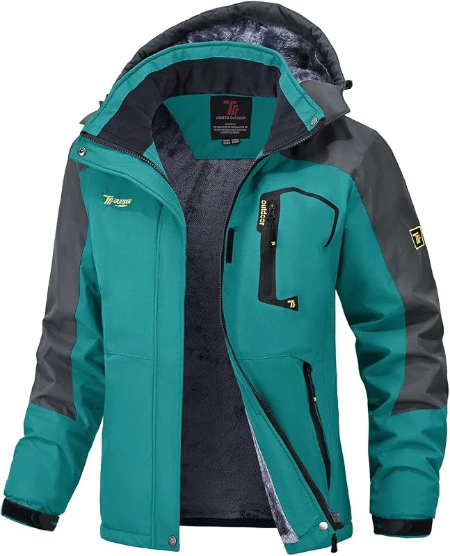 donhobo Damen Jacken Fleecejacke Winterjacke Wasserdicht Atmungsaktiv Verdickt Warm Winddicht Softshelljacke Outdoor Funktionsjacke mit Abnehmbare Kapuzen — Heizkleidung
