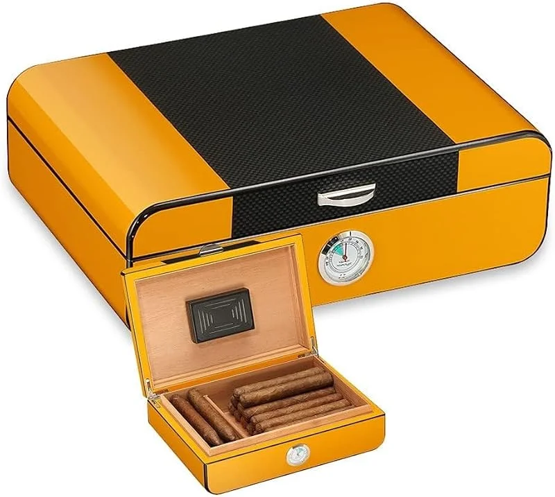 Zigarren Humidor Box - Spanisches Zedernholz Innenraum für 35 Zigarren mit Hygrometer und Luftbefeuchter, für Zigarrenliebhaber