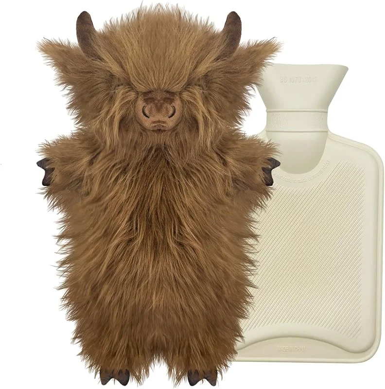 Wärmflasche mit Bezug 1L, Tier Wärmflasche Kinder, Gummi Wärmflaschen mit Kuschelig Bezug, Plüsch Wärmflaschen Ochse für Bauch Hand Fuß Körper Warmhalten, Hot Water Bottle Zur Reinigung Abnehmbar — Heizung Warmepumpe