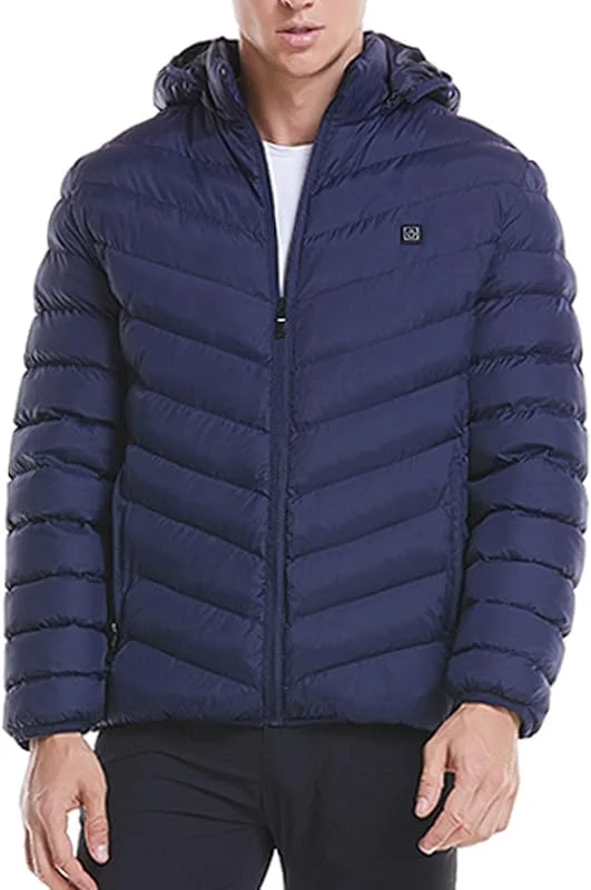 KQIVAM Beheizbare Jacke Herren mit Kapuze, Heizjacke mit 2 Heizzone, Eletriksche Beheizbare Weste mit USB, Weiche und Warme Beheizbare jacke für Skifahren, Motorradfahren, Outdoor Casual Pullover — Heizkleidung