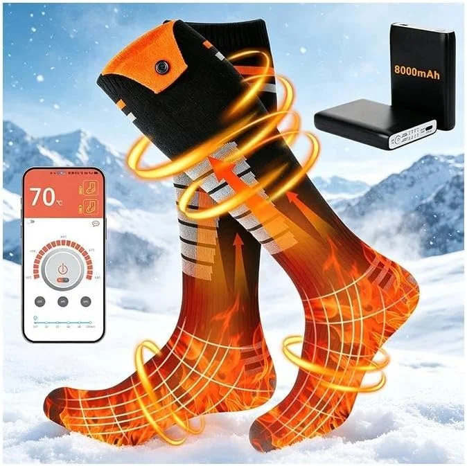 Beheizbare Socken für Herren Damen mit App-Steuerung, 2 × 8000mAh 5V Akku — Heizkleidung