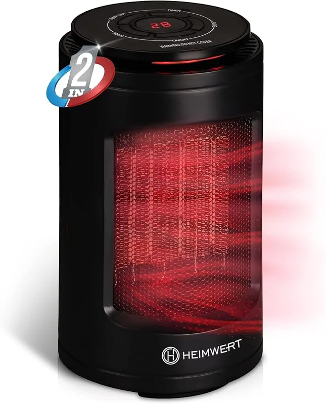 HEIMWERT Heizlüfter energiesparend 1200 Watt Keramik - Schnellheizer mit LED Display vom Markenhersteller - Elektroheizung mit Timer und 2 Strom Heizstufen I 2in1 Kühlfunktion (23cm) — Heizung Warmepumpe