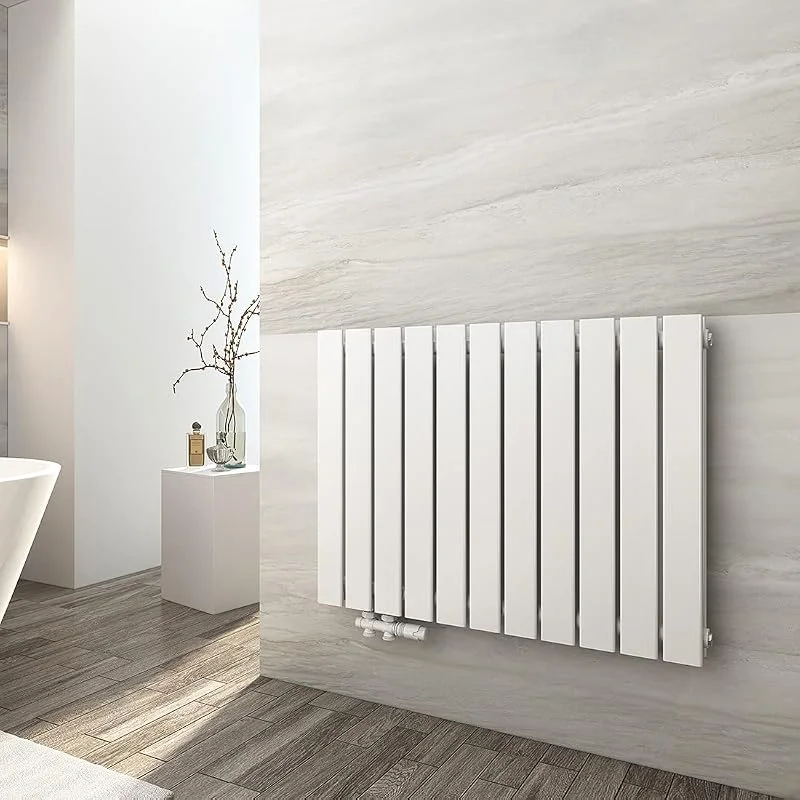 EMKE Design Heizkörper Flach, 630x850 mm Horizontal Flachheizkörper mit Seitenanschluss, Doppellagig Weiß Paneelheizkörper Wandheizkörper für Bad, Schlafzimmer & Wohnzimmer, 1106W — Heizung Warmepumpe