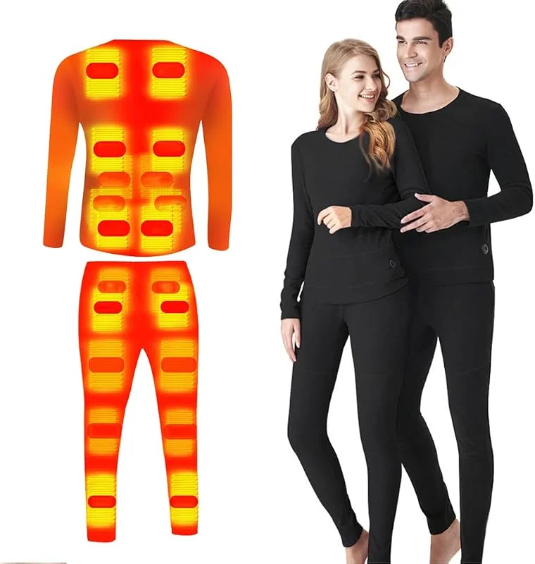 Kohlefaser-Beheiztes Unterwäsche-Set, Outdoor Herren Damen 20-Zonen USB Elektrisch Beheizbare Thermo-Oberteile & Hosen — Heizkleidung