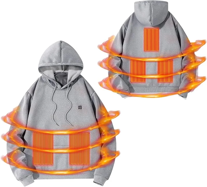 Battnot Herren Damen Beheizbarer Hoodie: Heated Beheizter Kapuzenpullover Heizung 5 Heizzonen 3 Temperaturregelung Plüsch Sweatshirt Kleidung Beheizbarer Hoodie für Herren Damen Beheizte Jacken — Heizkleidung