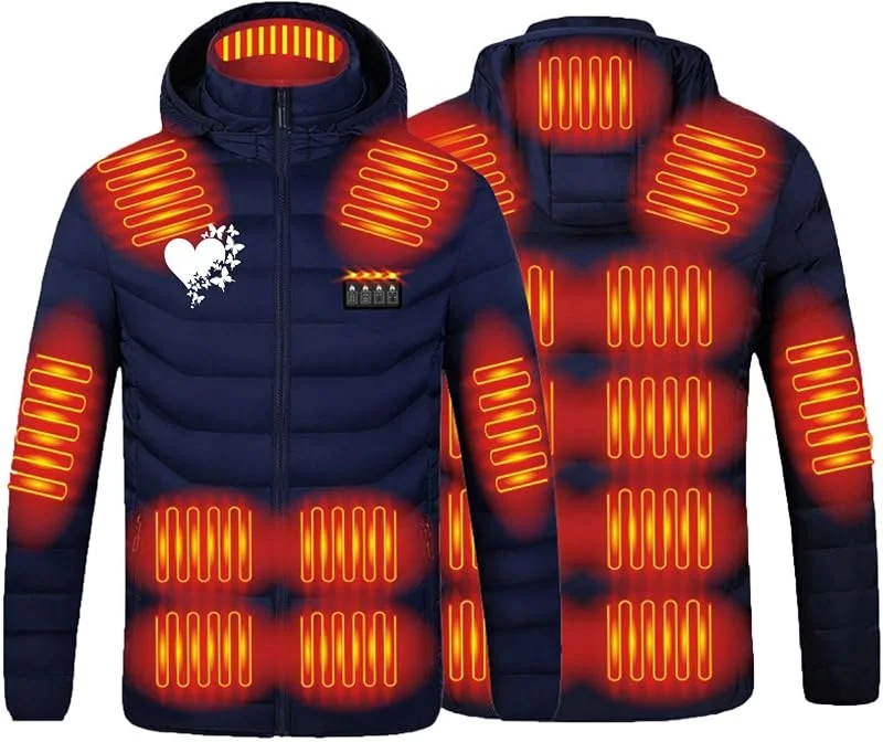 Beheizbare Jacke Herren Damen Winter Heizjacke mit 21 Heizzonen Vier Kontroll Elektrische Beheizte Winterjacke USB Beheizbar Steppjacke Wärme Kapuzenjacke Wanderjacke Outdoorjacke Funktionsjacke — Heizkleidung