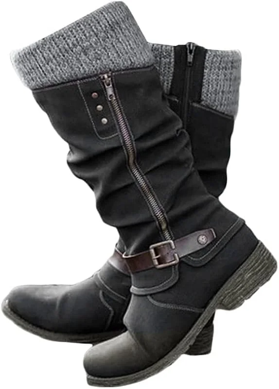 Onsoyours Overknee Stiefel Damen Warme Winterstiefel Mit Blockabsatz Langschaft Boots Flach Casual Cowboy Stiefel Reißverschluss Klassisch Westernstiefel Winterschuhe B Schwarz 40 EU — Heizkleidung