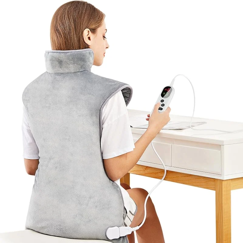Heizkissen für Rücken Schulter Nacken 60x100cm Wärmekissen mit Taillenriemen, Schnelle Erwärmung, 6 Heizstufen, Rückenwärmer Abschaltautomatik Timer, Flanell, maschinenwaschbar, EU-Stecker, Grau — Heizung Warmepumpe