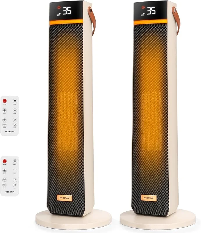 Aigostar Heizlüfter Energiesparend, 2000W Elektrische Heizung mit Fernbedienung, ECO Modus, PTC Keramik Heizlüfte, 24H Timer, Leise, 75° Oszillation, 4 Heizmodi, Kipp- und Überhitzungsschutz, 2 Pack — Heizung Warmepumpe
