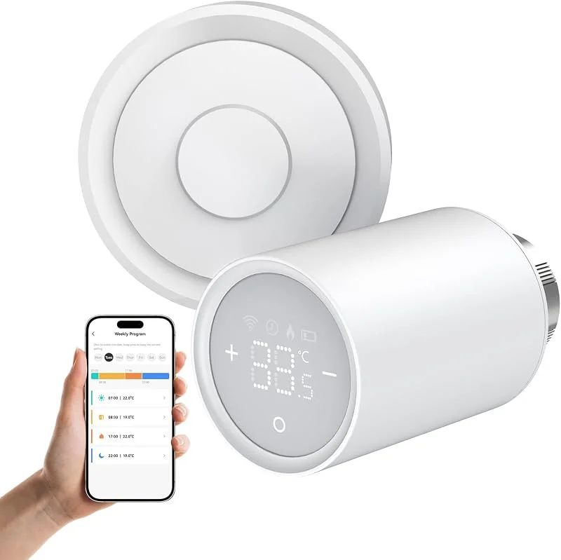 EMKE Smart Heizkörperthermostat Kit, Thermostat Heizung inklusive Tuya Zigbee 3.0 Gateway mit App-Funktion, kompatibel mit Alexa & Google Home, Intelligenter Heizungsthermostat M30*1, 5mm, 6 Adapter — Heizung Warmepumpe