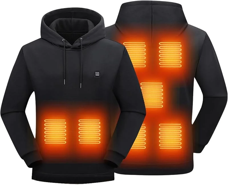 Beheizbare Hoodie für Herren Damen Elektrische Jacke 7 Heizzonen Beheizte Kapuzenpullover mit Reißverschluss Sweatshirt mit Kapuze Winter Warm Casual Pullover Hoody Ideal für Camping und Wandern — Heizkleidung