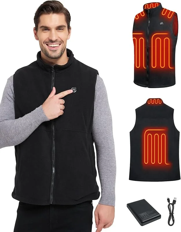 Beheizbare Weste，Heizweste Herren，Beheizbare Weste Herren，herren Beheizte Fleece, Wärmeweste mit Akku 10000mAh, Beheizte Weste, 6 Vergrößerten Heizplatten, Outdoor-Arbeit, Wandern, Angeln, Winter — Heizkleidung