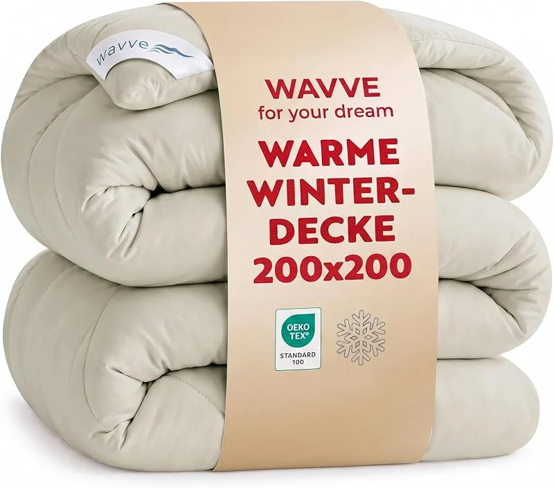 WAVVE Bettdecke 200x200 cm Winterdecke Warm, Steppdecke Winter XL 450 GSM Mikrofaser Duvet 200x200cm, Weiche Kuschelige Steppbettdecke 200 x 200, Beige — Heizung Warmepumpe