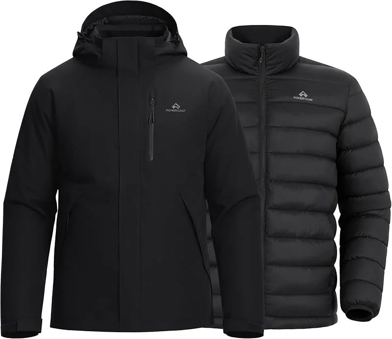 Pioneer Camp 3 in 1 jacke herren–winterjacke skijacke herren fleecejacke, Wasserdichtes, kratzfestes und abriebfestes Material, mit Kapuze, Stehkragen und fleecegefütterter Innenjacke — Heizkleidung