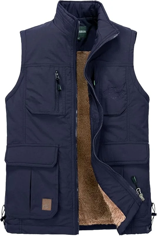 Herren Outdoor Fleece Weste Winterweste Ärmellose Fleecejacke mit Mehrere Taschen Anglerweste Multifunktionsweste Fotografie Jagd Westen — Heizkleidung