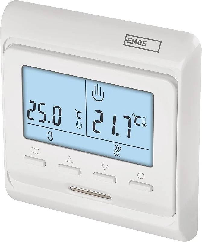 EMOS digitaler Raumthermostat für Fußbodenheizung, programmierbarer Uhren mit Einstellbarer Hysterese, Draht-Thermostat inkl.Bodensensor, Raumtemperaturregler zur Unterputzmontage — Heizung Warmepumpe