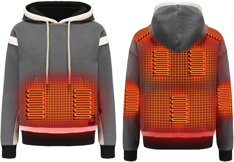 2026 Beheizbare Hoodie Herren Damen Beheizbare Pullover mit 9 Heizzonen — Heizkleidung