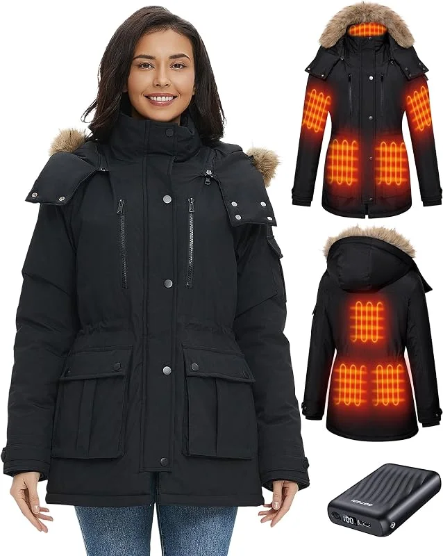Beheizbare Jacke Damen mit Powerbank 12V 18400mAh, 8 Heizzonen Heizmantel — Heizkleidung