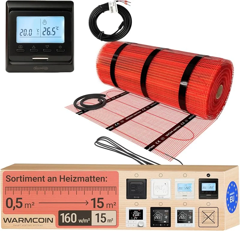 Elektrische Fußbodenheizung Heizmatten-Set mit Digital-Thermostat 15 m² — Heizung Warmepumpe