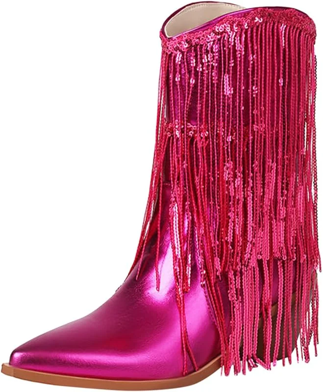 Frauen Stiefeletten Modische Muster Quaste Dekoration Starke Ferse Bequeme Winter Slip On Schuhe — Heizkleidung