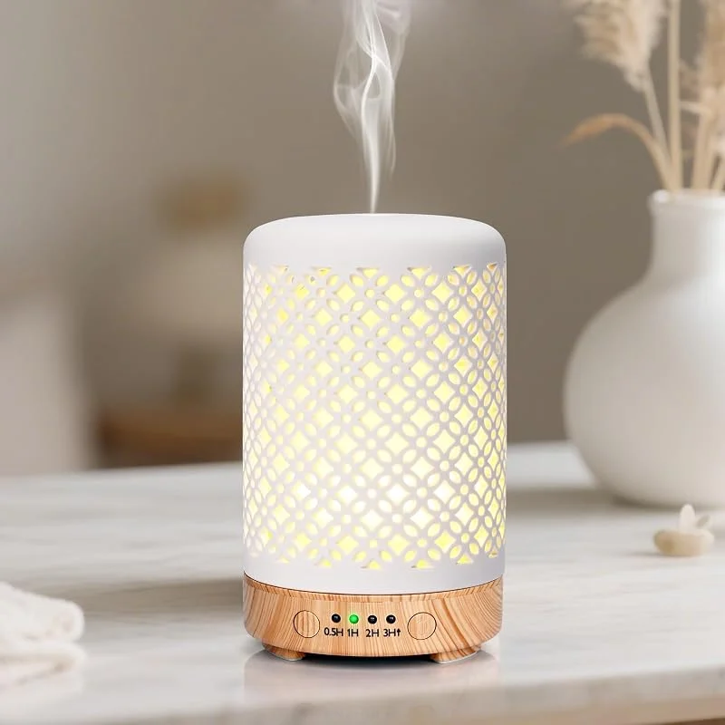 Aroma Diffuser für Ätherische Öle, Glovios 100ml Duftdiffusor mit 7 Farben LED Licht und Timer, Abschaltautomatik Diffuser Keramik, Defuser Luft Aroma Öle Luftbefeuchter für Raum