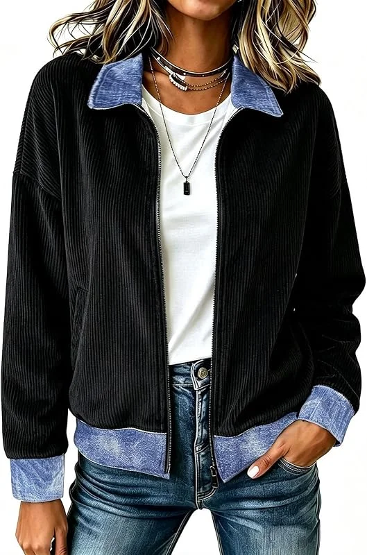 Übergangsjacke Damen Elegant Jeans Jeansjacke Damen Oversize Jacke — Heizkleidung