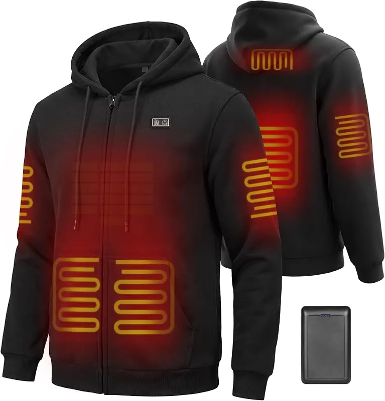 Beheizbarer Hoodie für Männer und Frauenmit Fleece-Futter 7.4V Akku 16000mAh & 6 Heizzonen 3 Temperaturstufen Herren-Winter-Sweatshirt-Jacke — Heizkleidung