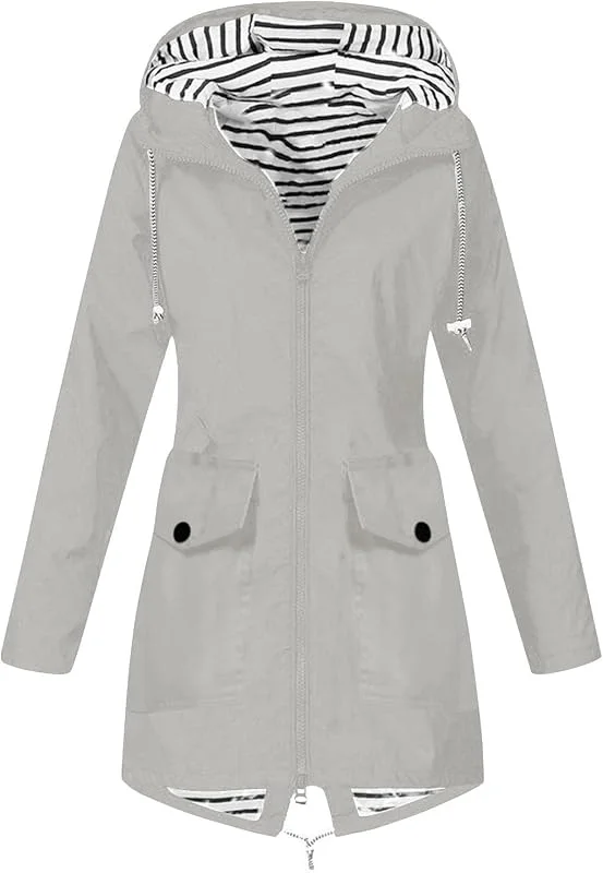 FUPODD Damen Regenjacke Leichte Wasserdichte Regenmantel Mit Kapuze Windbreaker Übergangsjacke Atmungsaktiv Mantel Outdoor Jacke Kordelzug Funktionsjacke Frauen Zum Wandern Reisen Treking Fahrrad — Heizkleidung