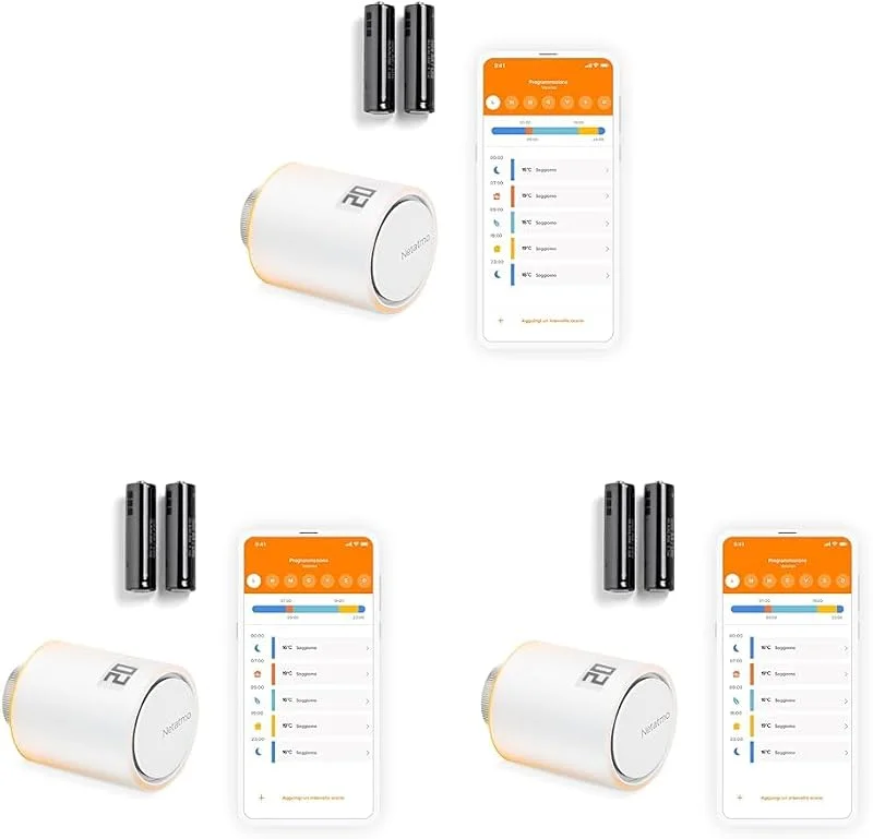 Netatmo Smartes Heizkörperthermostat WLAN, Zusatzmodul für das Smarte Heizkörperthermostate Starterpaket und für den Smart Thermostat, Energie sparen & Komfort steigern, NAV-AMZ (Packung mit 3) — Heizung Warmepumpe