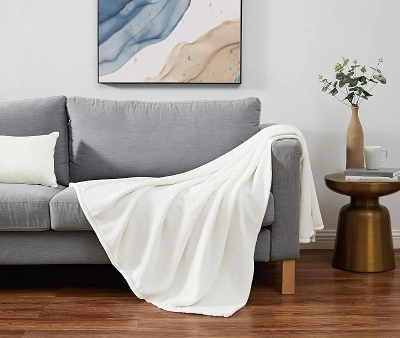 CANNON Überwurf aus solidem Plüsch, elfenbeinfarben, Polyester, 1 Stück, 60 x 80 cm, einfarbig, für Damen und Herren, Oeko-Tex-Zertifiziert — Heizung Warmepumpe
