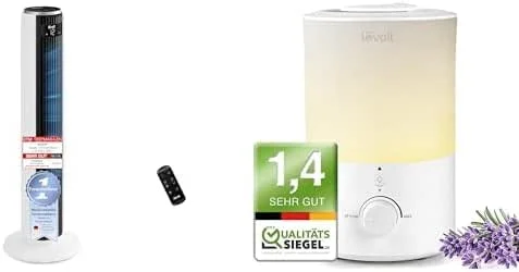 Levoit 20dB sehr leiser Turmventilator, 26W Ventilator mit DC Motor+Dual 150-3L Luftbefeuchter mit Nachtlicht