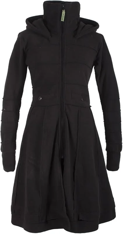 Vishes Langer Fleecemantel mit Kapuze & Stehkragen I Handgefertigt aus 100% Polyester I Ideal für Herbst & Winter I Nachhaltige Alternative Bekleidung — Heizkleidung