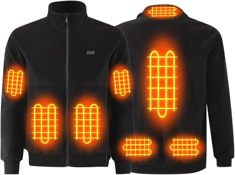 Fleece Beheizbare Jacke Herren, Beheizte Jacke mit 8 Heizzonen USB Elektrische Heizjacke Herren, 3 Einstellbare Wärmestufe Wärmejacke Doppelschalter Jacke mit Heizung Winterjacke Körperwärmer Skijacke — Heizkleidung