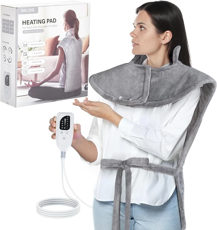NALONE Heizkissen, Heizkissen mit Abschaltautomatik für Rücken 63x100cm, 10ft Extra Long Cord, 6 Temperaturstufen, 4 Timer Setting, Flanellmaterial, Waschbar Wärmekissen (grau) — Heizung Warmepumpe