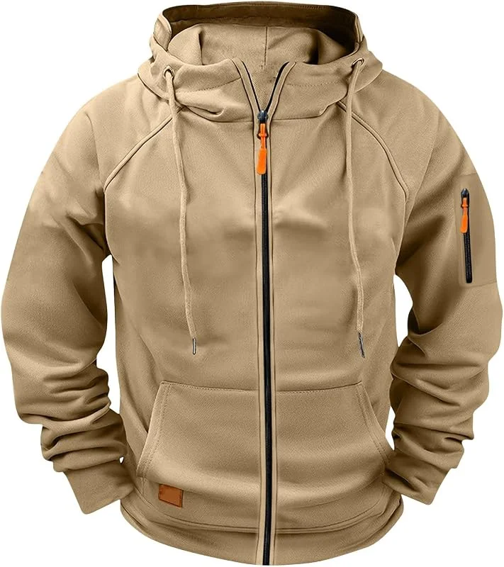 Hoodie Herren Einfarbig Oversize Kapuzenpullover Reißverschluss Freizeit Pullover Langarm Sweatjacke Männer Sweatshirt mit Taschen Multifunktionale Lässiger Kordelzug Strickjacke Modische — Heizkleidung