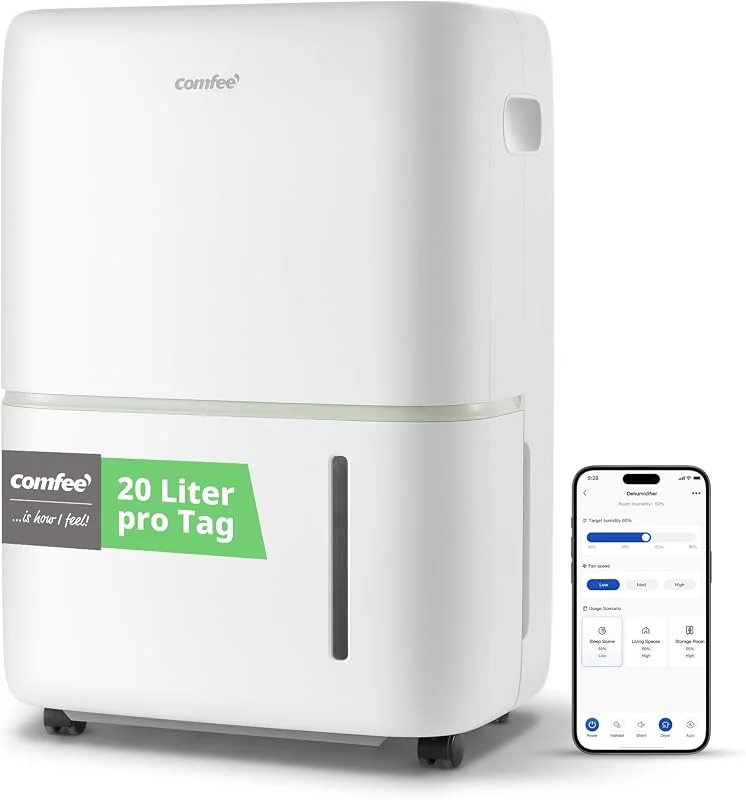 Comfee Luftentfeuchter 20L, 24h, Raumgröße ca.100m³(40m²), APP-fähig, Smart modu, Timer 24H, Wassertank 5L, Gegen Feuchtigkeit, CDDKE-20DEN7(EU) — Heizung Warmepumpe