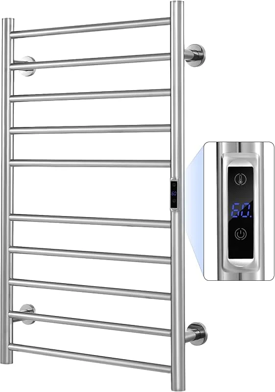 RELAX4LIFE Elektrischer Badheizkörper 860 x 530mm Handtuchwärmer mit LCD-Anzeigebildschirm Timer-Funktion Überhitzungsschutz Handtuchtrockner Wandmontage Heizkörper Bad aus Edelstahl Silber Gerade — Heizung Warmepumpe
