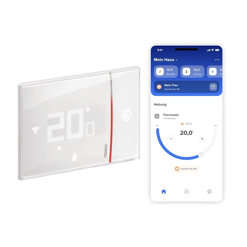 BTICINO, Smarther mit Netatmo Smart Thermostat, WiFi -Anbindung, Fernsteuerung über Home + Control App, Kompatibel mit Alexa, Google Assistant & Apple HomeKit, Unterputz, Weiß, XW8002-DE — Heizung Warmepumpe