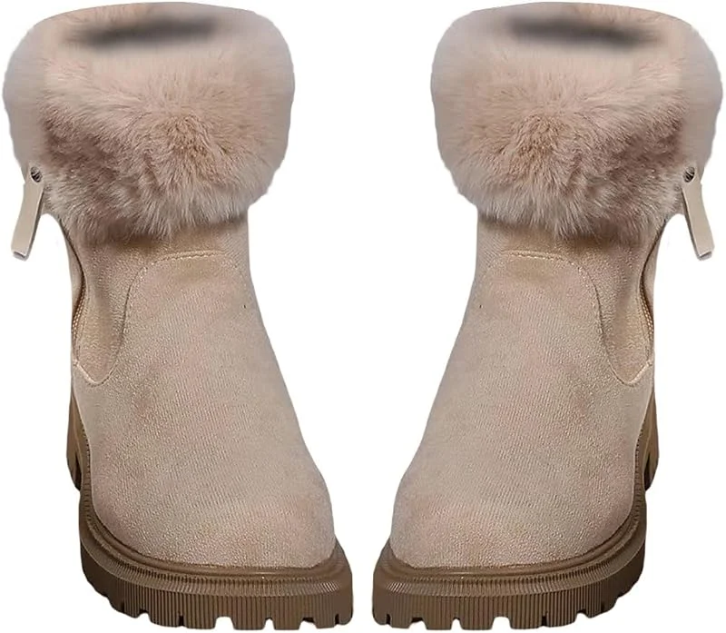 Damenstiefel, flach, modisch, kurze Stiefel, warm, rutschfest, Schneestiefel, aus Baumwolle, warm, verdickt, aus Wolle, Winterstiefel für Damen — Heizkleidung