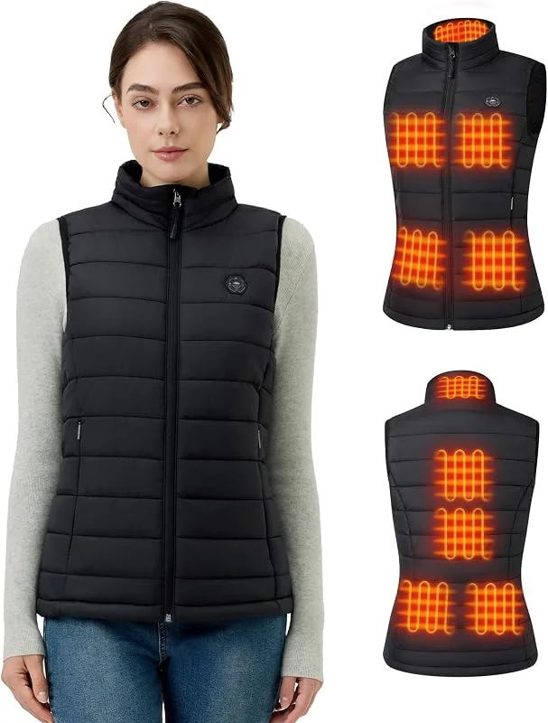 Heizweste Damen mit 16000mAh 7, 4V Powerbank - Beheizbare Weste mit 9 Heizzonen und 3 Einstellbaren Temperaturen, Beheizte Weste, Outdoor-Arbeit Beheizbare Jacke — Heizkleidung