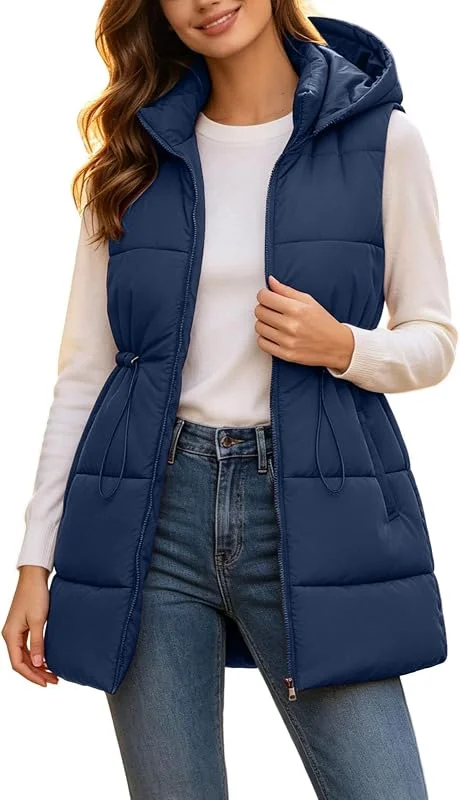 Generisch Steppweste Damen mit Kapuze Lang Weste Damen Outdoor Daunenweste — Heizkleidung