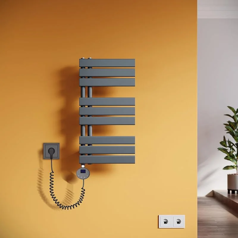 Badheizkörper 762x400 mm Elektrischer, Handtuchwärmer mit Thermostat Gerade Handtuchtrockner mit Heizstab Anthrazit 400W — Heizung Warmepumpe