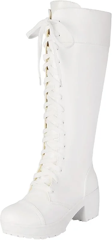Damen Schnürstiefel High Heels Plateau Kniehohe Stiefel Mit Blockabsatz — Heizkleidung