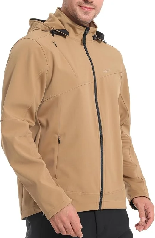 INBIKE Softshelljacke Herren Wasserdicht Winnddicht Warme Fleece Gefütterte Jacke mit Kapuze Abnehmbar für Outdoor Radfahren Wandern Bergsteigen ICM7105 — Heizkleidung