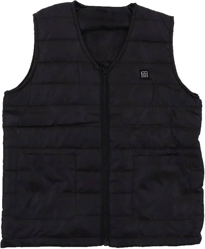 Beheizte Weste, Wasserdicht, 3 Temperaturstufen, V-Ausschnitt, Elektrische Heizweste für Damen und Herren, Skifahren, Wandern, Polyesterfaser, Schwarz, XL (XXXL) — Heizkleidung