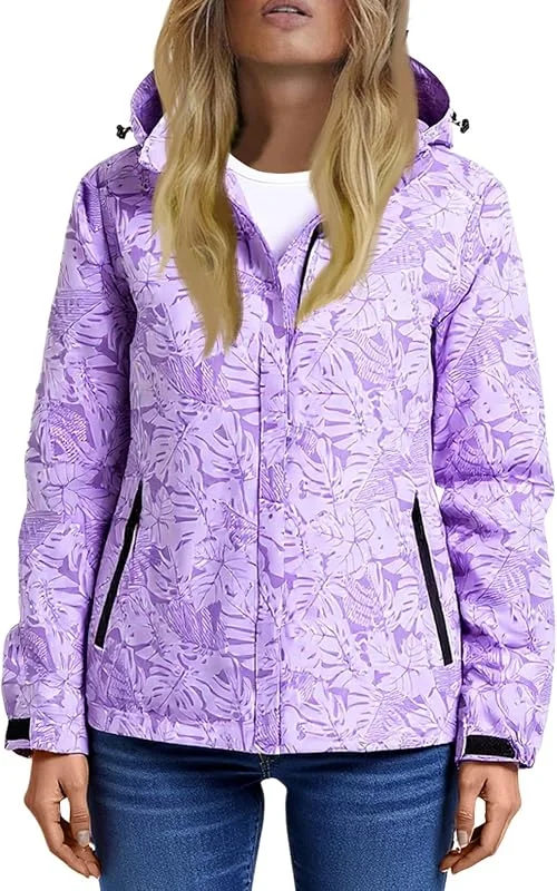 FUPODD Regenjacke Wasserdicht Atmungsaktiv Damen Mit Kapuze Blumenmuster Softshelljacke Leicht Wanderjacke Frauen Übergangsjacke Outdoor Jacke Dünn Regenmantel Fahrrad Windbreaker Mit Taschen Zipper — Heizkleidung