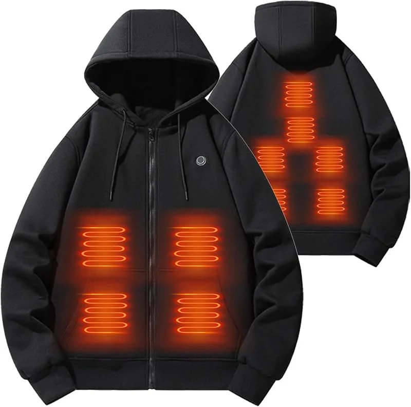 2026 Beheizbarer Hoodie Herren Damen Beheizbare Jacke mit 10 Heizzonen — Heizkleidung